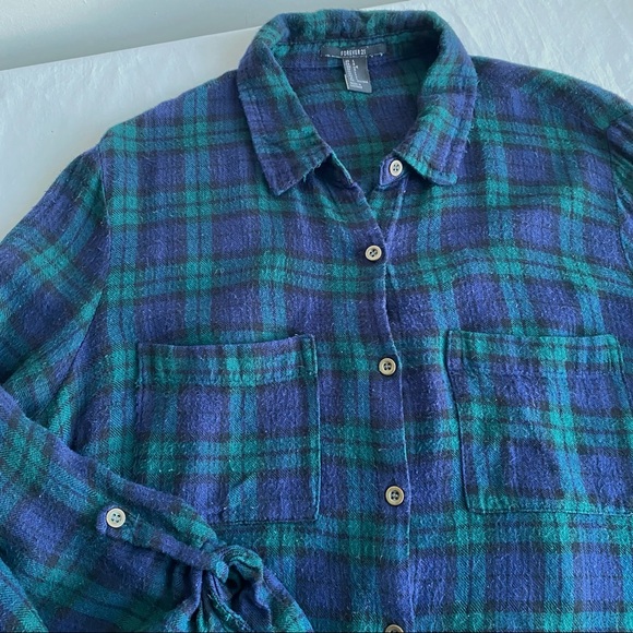 Forever 21 Plaid Tartan Flannel Shacket Shirt Roll Tab Sleeves - Picture 6 of 11